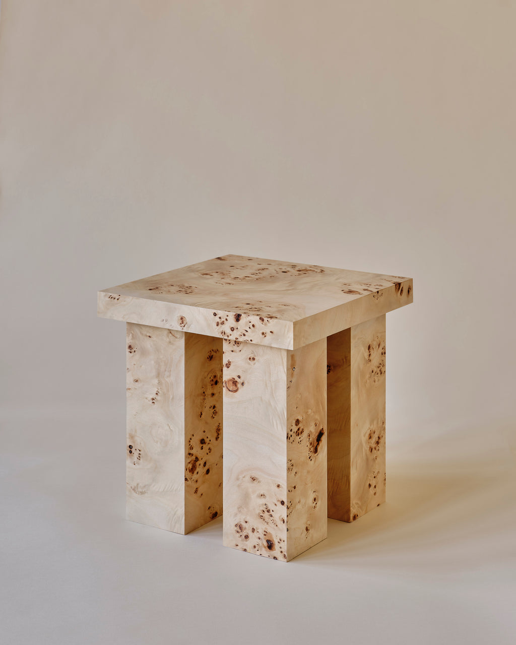 Miter Side Table Burl Angle 1