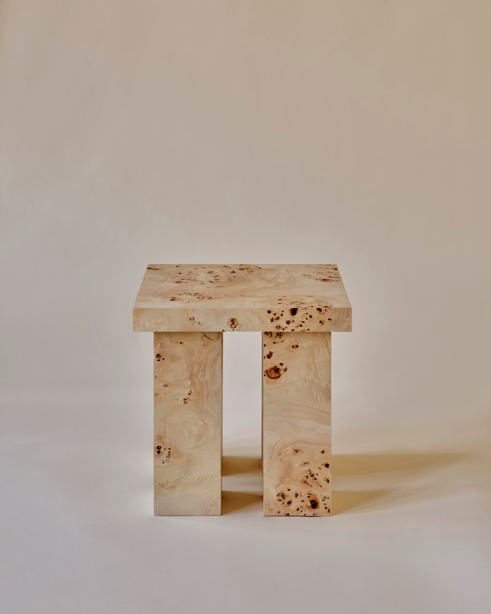 Miter Side Table Burl Straight 1